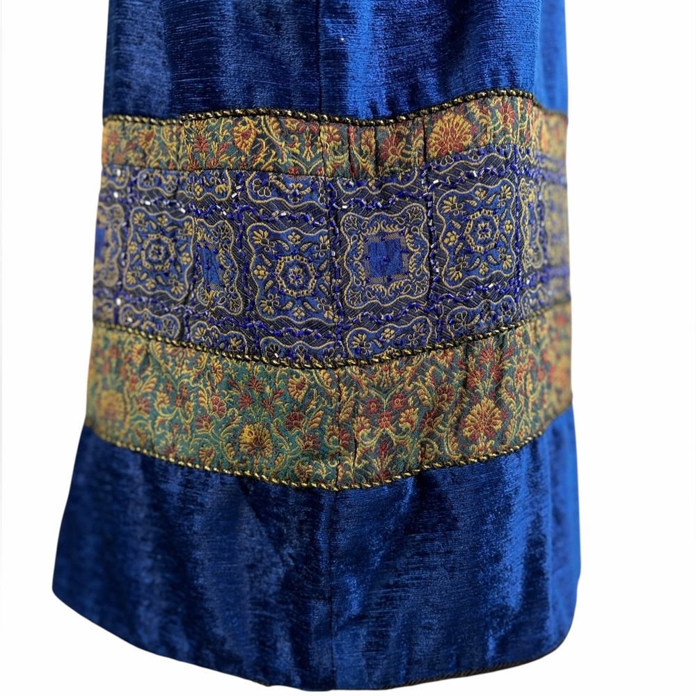 Vintage Stephanie Thomas Sport Cobalt Blue Velvet Beaded Jacket Size 16 - Picture 7 of 12